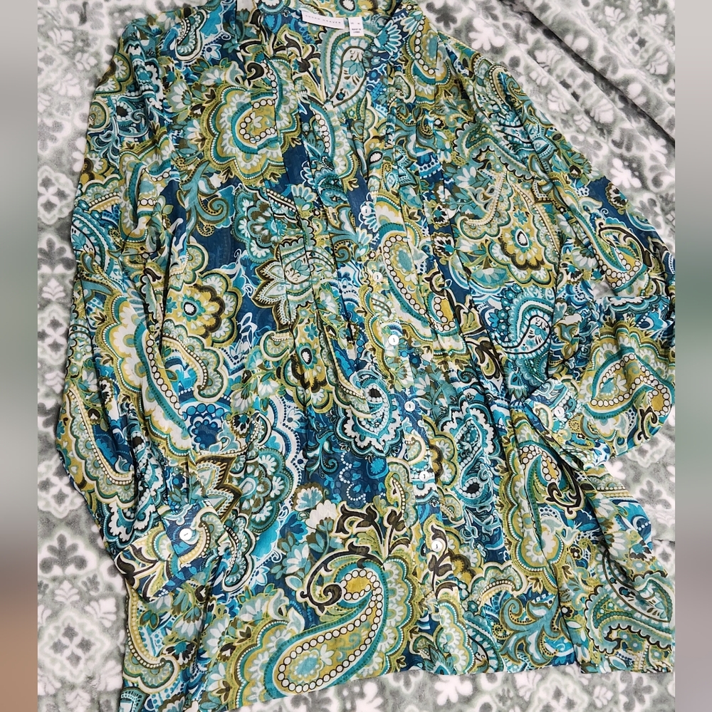 Susan Graver Crinkled Sheer Chiffon Printed Tunic with Knit Tank - Picture 7 of 7